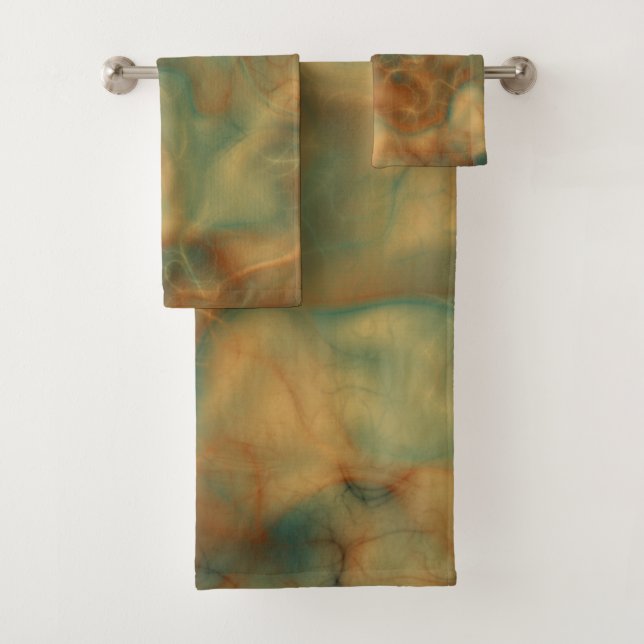 Rust and Sea Green Marble abstract Bath Towel Set (Insitu)