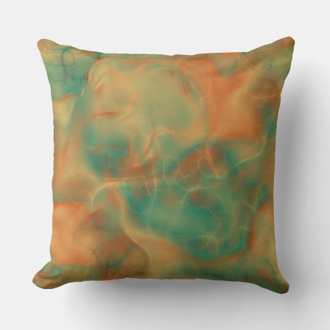 Rust and Sea Green Marble abstract Throw Pillow (Front)