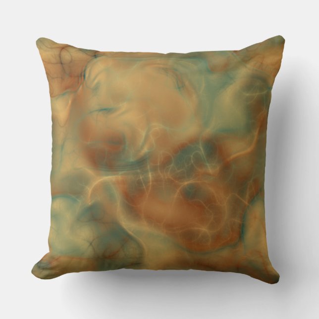 Rust and Sea Green Marble abstract Throw Pillow (Front)