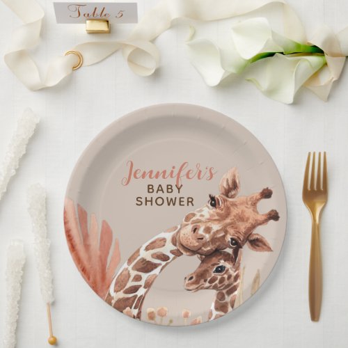 Rust and Tan Boho Giraffe Baby Shower Paper Plates