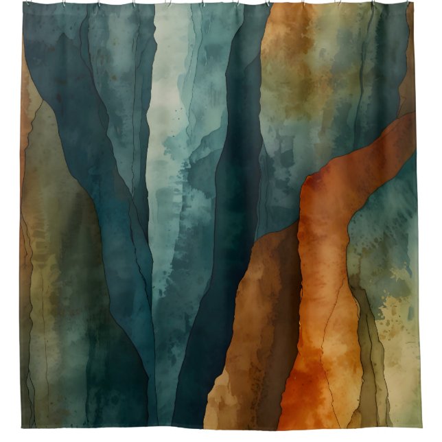 Rust and Teal Shower Curtain (Front)