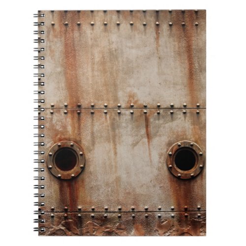 RUST AND TEXTURE ON METAL PLATE SIDES OF STAGED SH NOTEBOOK