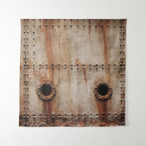 RUST AND TEXTURE ON METAL PLATE SIDES OF STAGED SH TAPESTRY