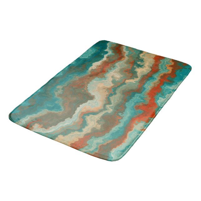 Rust and Turquoise Abstract Bath Mat (Angled)