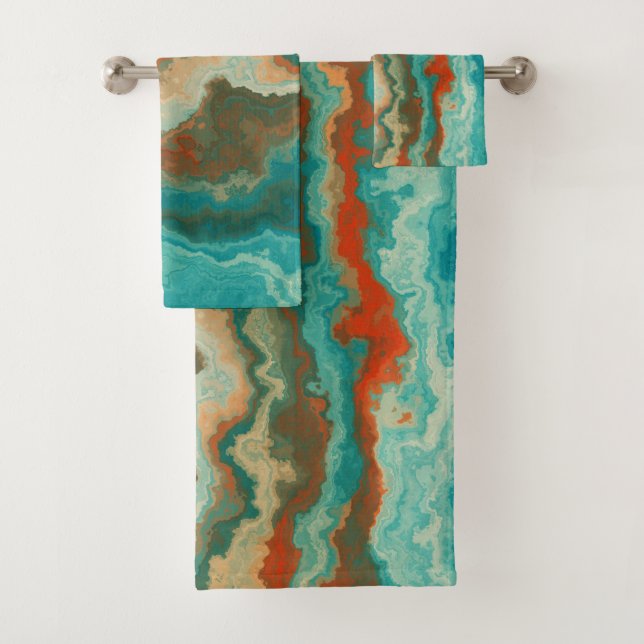 Rust and Turquoise Abstract Bath Towel Set (Insitu)