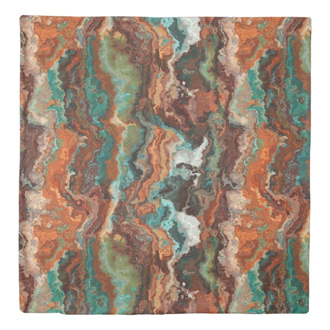 Rust and Turquoise Abstract Duvet Cover (Front)
