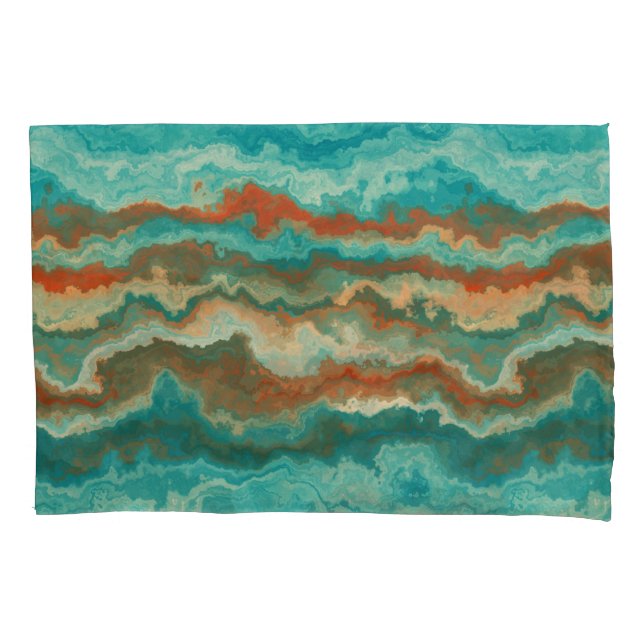 Rust and Turquoise Abstract Pillow Case (Front)