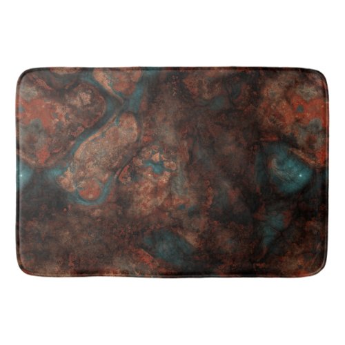 Rust and Turquoise Stone Abstract Bath Mat