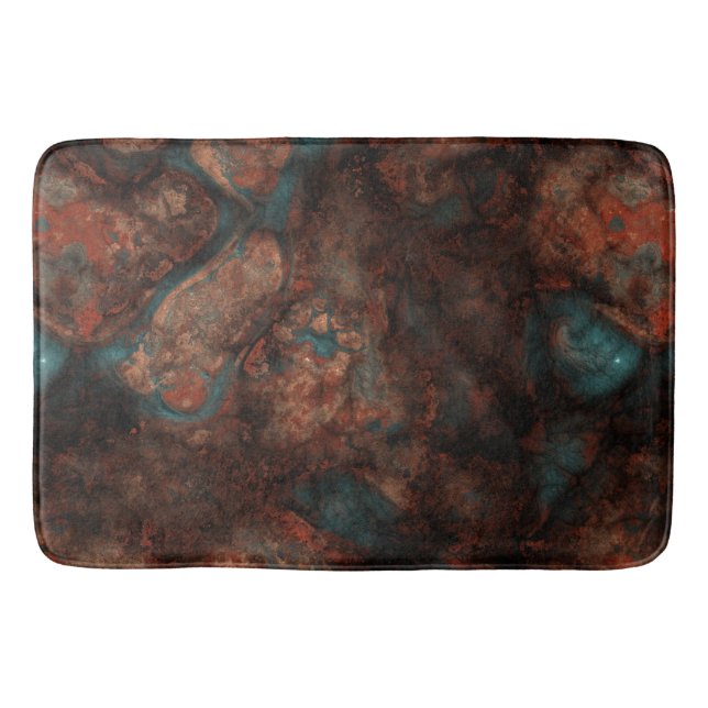 Rust and Turquoise Stone Abstract Bath Mat (Front)