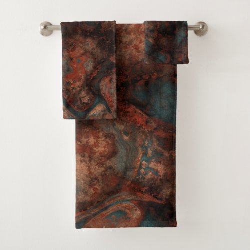 Rust and Turquoise Stone Abstract Bath Towel Set