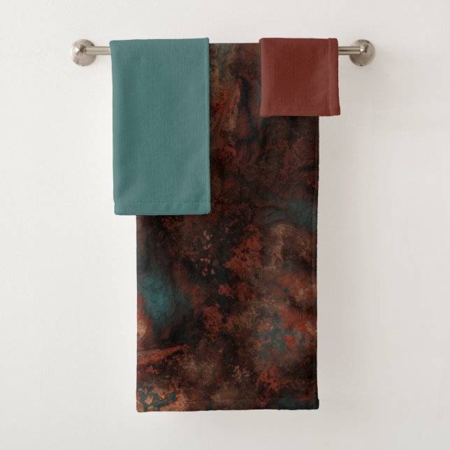 Rust and turquoise stone  bath towel set (Insitu)