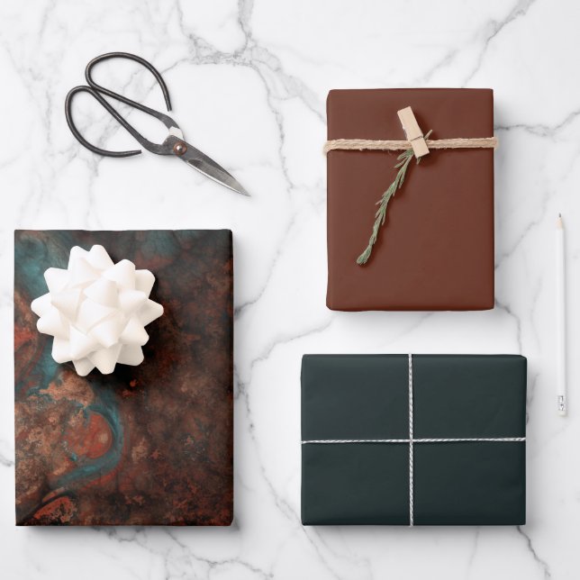 Rust and turquoise stone  wrapping paper sheets (Front)