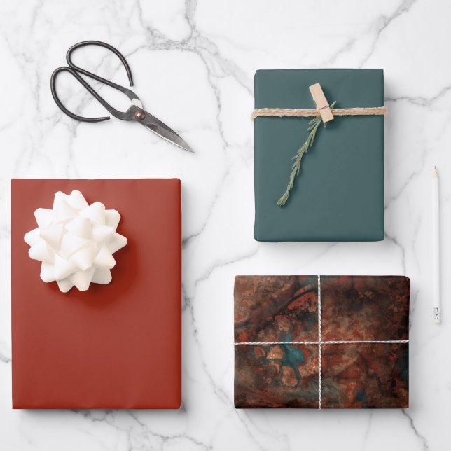 Rust and turquoise stone  wrapping paper sheets (Front)