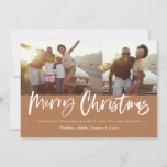 Rust and white script merry christmas multi photo holiday card<br><div class="desc">Rust and white script merry christmas multi photo modern star burst design.</div>