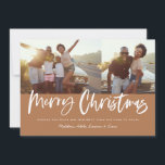 Rust and white script merry christmas multi photo holiday card<br><div class="desc">Rust and white script merry christmas multi photo modern star burst design.</div>