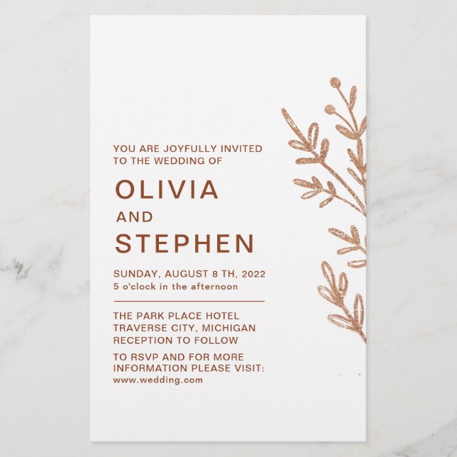 Rust and white. Simple foliage. Modern wedding Inv Flyer (Front)