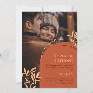 Rust Arch Greenery Photo Fall Wedding Invitation