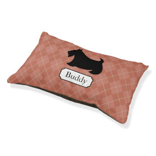Rust Argyle Scottish Terrier Dog Bed