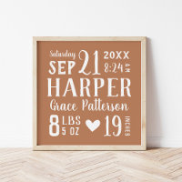 Rust Baby Girl Birth Stats Keepsake