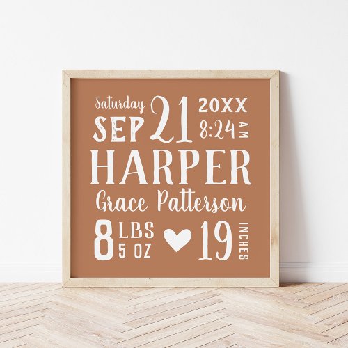 Rust Baby Name and Birth Stats  Editable Colors Poster