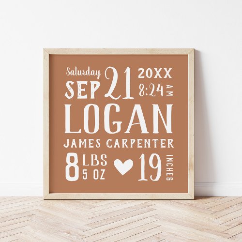 Rust Baby Name Birth Stats  Editable Colors Poster