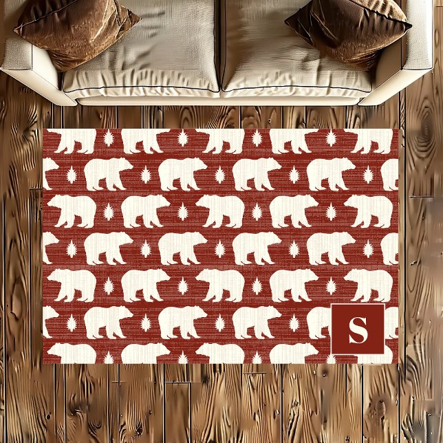 Rust Bear Pattern Boho Monogram Rug (Creator Uploaded)