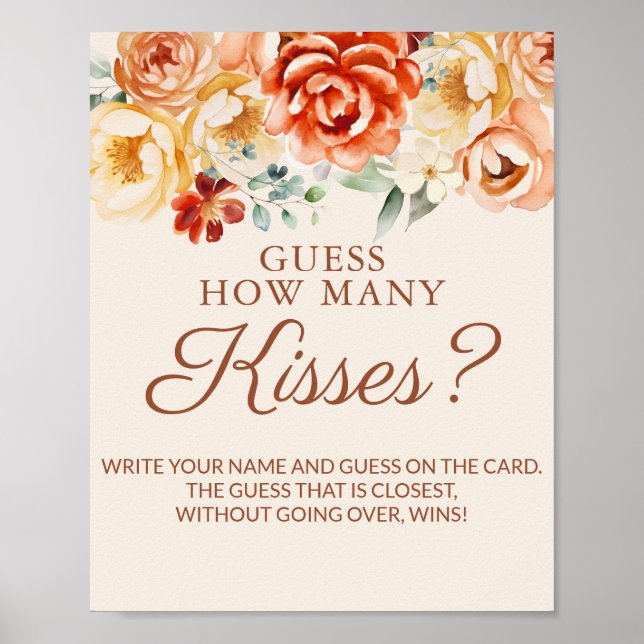 Rust Beige Bridal Shower Guess Kisses Game Poster (Front)