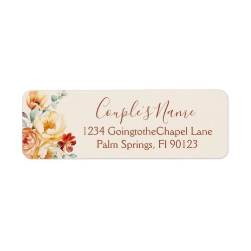 Rust Beige Elegant Floral Wedding Return Address Label