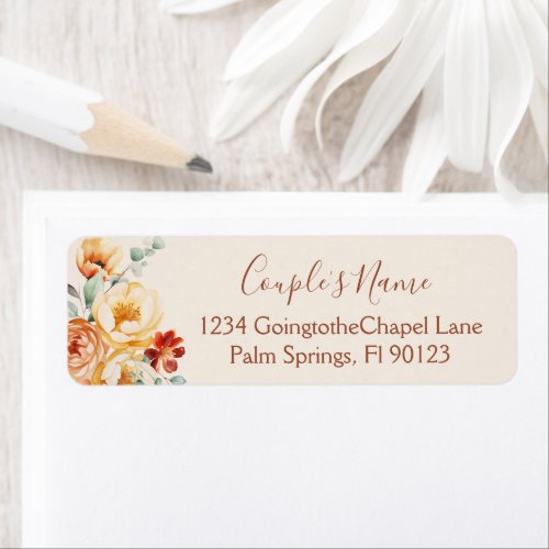 Rust Beige Elegant Floral Wedding Return Address Label