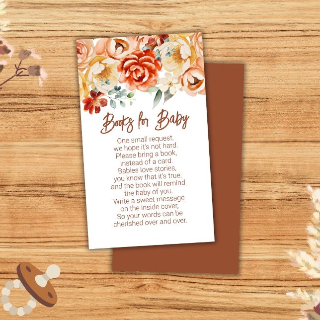 Rust Beige Floral Baby Shower Books for Baby Enclosure Card (Creator Uploaded)