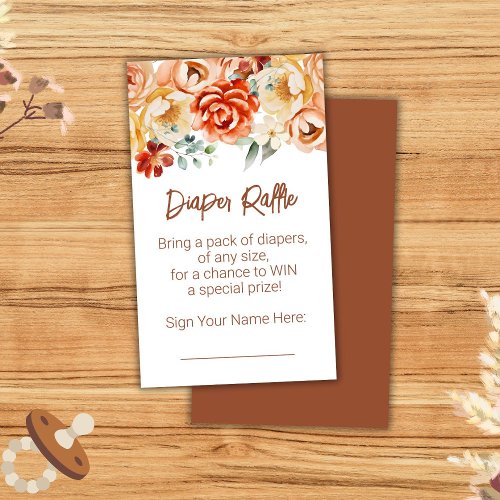 Rust Beige Floral Baby Shower Diaper Raffle Enclosure Card