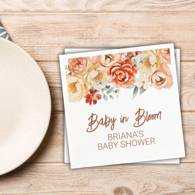 Rust Beige Floral Gender Neutral Baby Shower Napkins (Creator Uploaded)