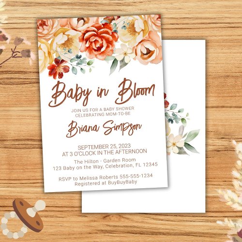 Rust Beige Floral Neutral Baby Shower Invitation