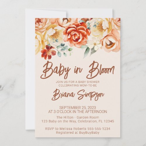 Rust Beige Floral Neutral Baby Shower Invitation