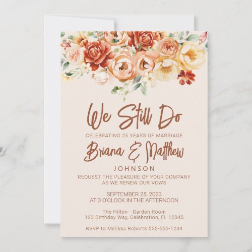 Rust Beige Floral Wedding Vow Renewal Invitation