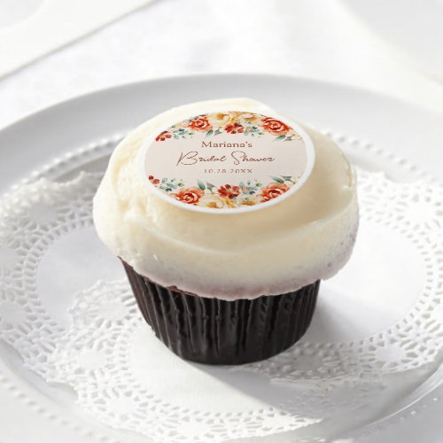 Rust Beige Romantic Floral Bridal Shower Edible Frosting Rounds