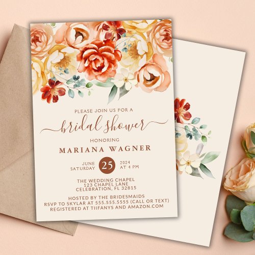 Rust Beige Romantic Floral Bridal Shower Invitation