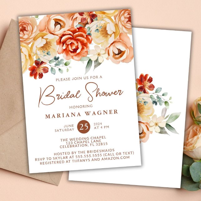 Rust Beige Romantic Floral Bridal Shower Invitation (Creator Uploaded)