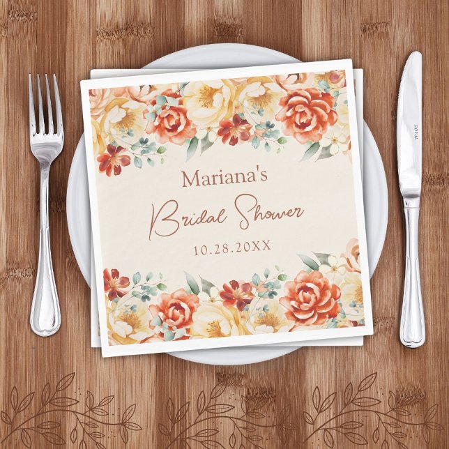 Rust Beige Romantic Floral Bridal Shower Napkins (Creator Uploaded)