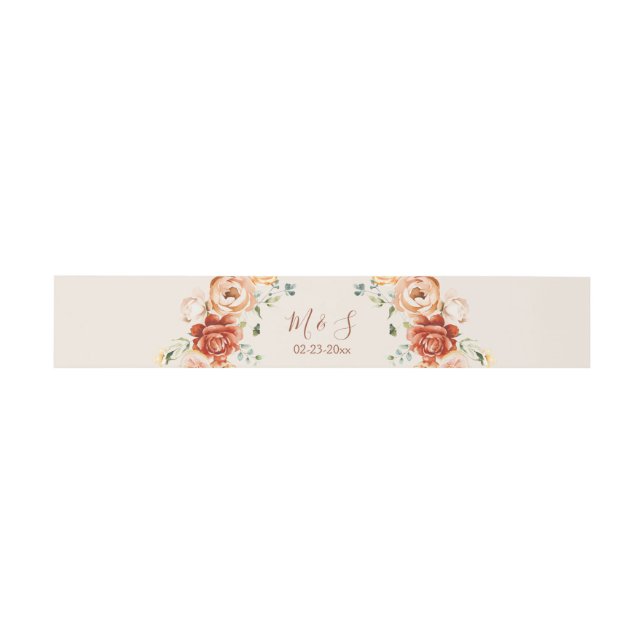 Rust Beige Romantic Floral Wedding Invitation Belly Band (Flat)