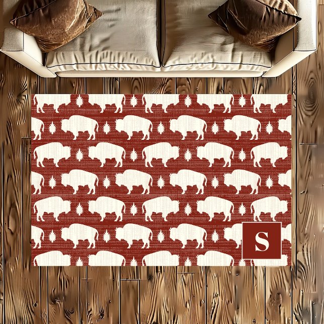 Rust Bison Pattern Boho Monogram Rug (Creator Uploaded)