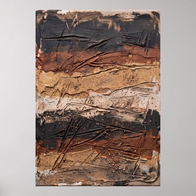 Rust Black Beige Textured Abstract Poster (Front)