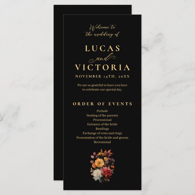 Rust & Bloom Moody Autumn Floral Wedding Program (Front/Back)