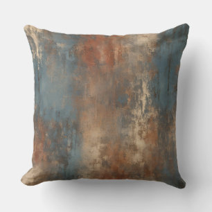 Rust Blue Beige Abstract Earth Tone Throw Pillow