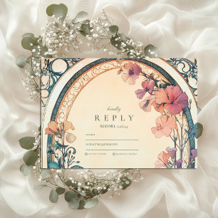 Rust Blue Bloom wedding RSVP Card