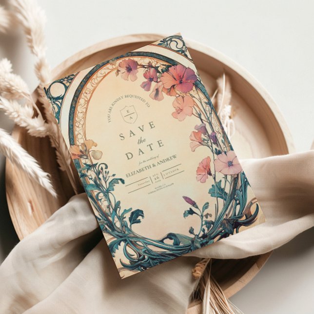 Rust Blue Bloom wedding Save The Date (Creator Uploaded)