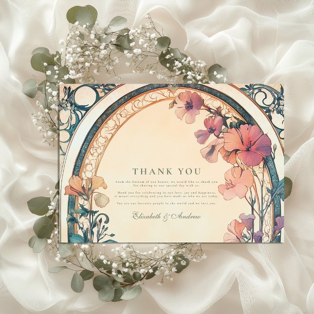 Rust Blue Bloom wedding Thank You Card (Creator Uploaded)