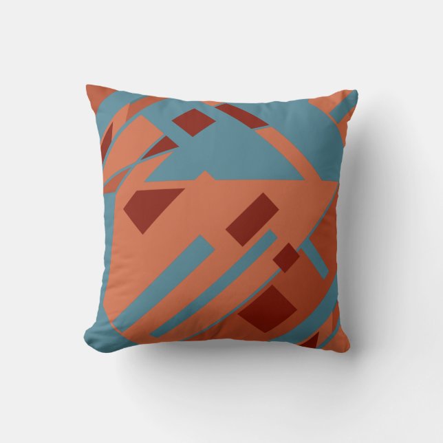 Rust Blue Terracotta Diagonal Southwest Art Look Throw Pillow (Front)