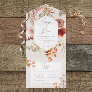 Rust Blush Fall Boho Floral Frame Cream Dinner All In One Invitation