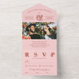 Rust & Blush Floral Ampersand Photo Wedding All In One Invitation